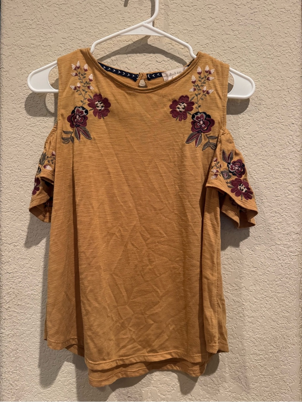 Altar'd State Mustard Cold-Shoulder Floral Embroidered Top